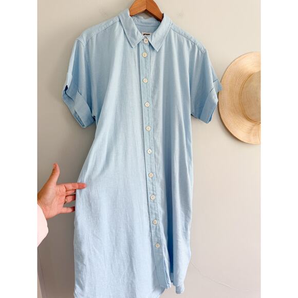 J.Crew Factory | NWT Linen-blend belted mini shirtdress in Light blue | Sz M - Picture 11 of 12